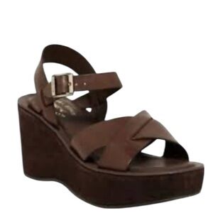 Kork Ease Ava Classic Brown Braided Platform Wedge Leather Slingback Sandal SZ 9